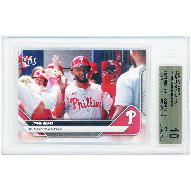 Carte de Johan Rojas, Phillies de Philadelphie, collection Topps Now 2025 « Road to Opening Day » n° OD-190, authentifiée par BGS (10 cartes) - Sous-notes : 9,5, 10, 10, 10