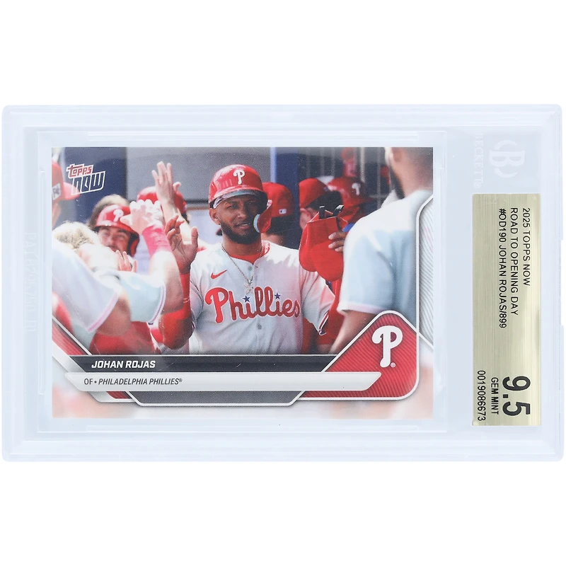 Carte authentifiée BGS 9.5 de Johan Rojas, Phillies de Philadelphie, collection Topps Now 2025 « En route pour le jour d'ouverture » n° OD-190