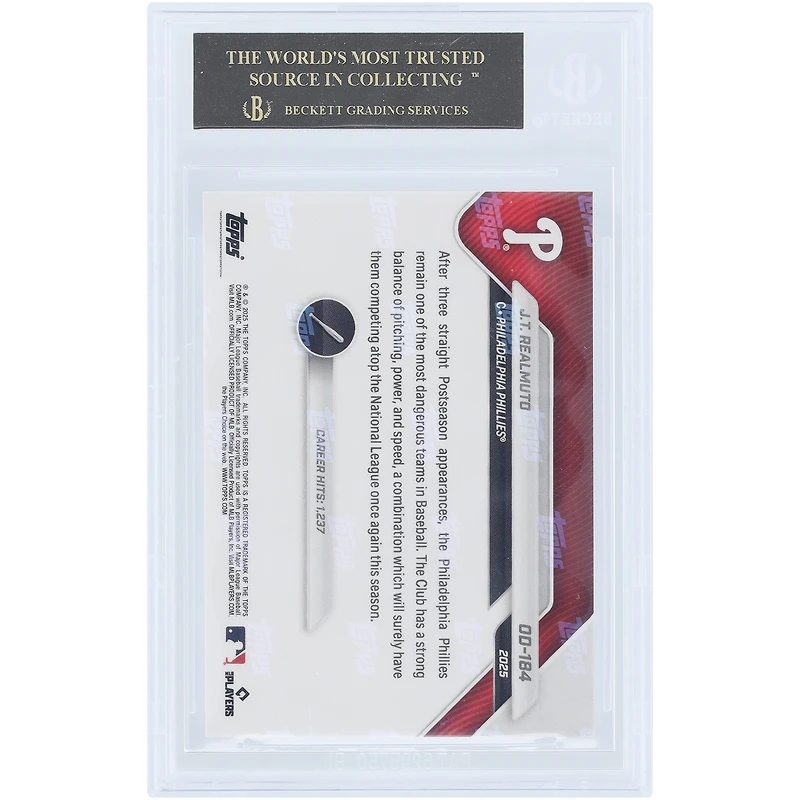 J.T. Realmuto Philadelphia Phillies 2025 Topps Now Road to Opening Day Black Label #OD-184 BGS Authenticated 10 Card - 10,10,10,10 Subgrades