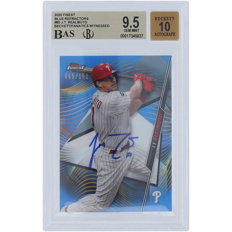 J.T. Realmuto Philadelphia Phillies Autographed 2020 Topps Finest Blue Refractors #85 #/150 Beckett Fanatics Witnessed Authenticated /10 Card