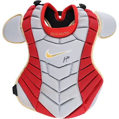 J.T. Realmuto Philadelphia Phillies Autographed Game-Used Gray/Red Nike Chest Protector from the 2025 MLB Season - NF70450484