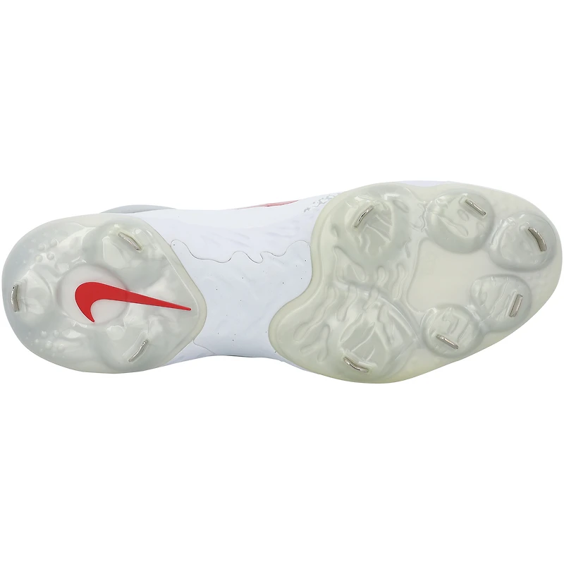 Crampons Nike blancs et gris autographiés par J.T. Realmuto, joueur des Phillies de Philadelphie, saison 2025 de la MLB.