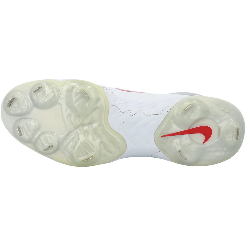 Crampons Nike blancs et gris autographiés par J.T. Realmuto, joueur des Phillies de Philadelphie, saison 2025 de la MLB.