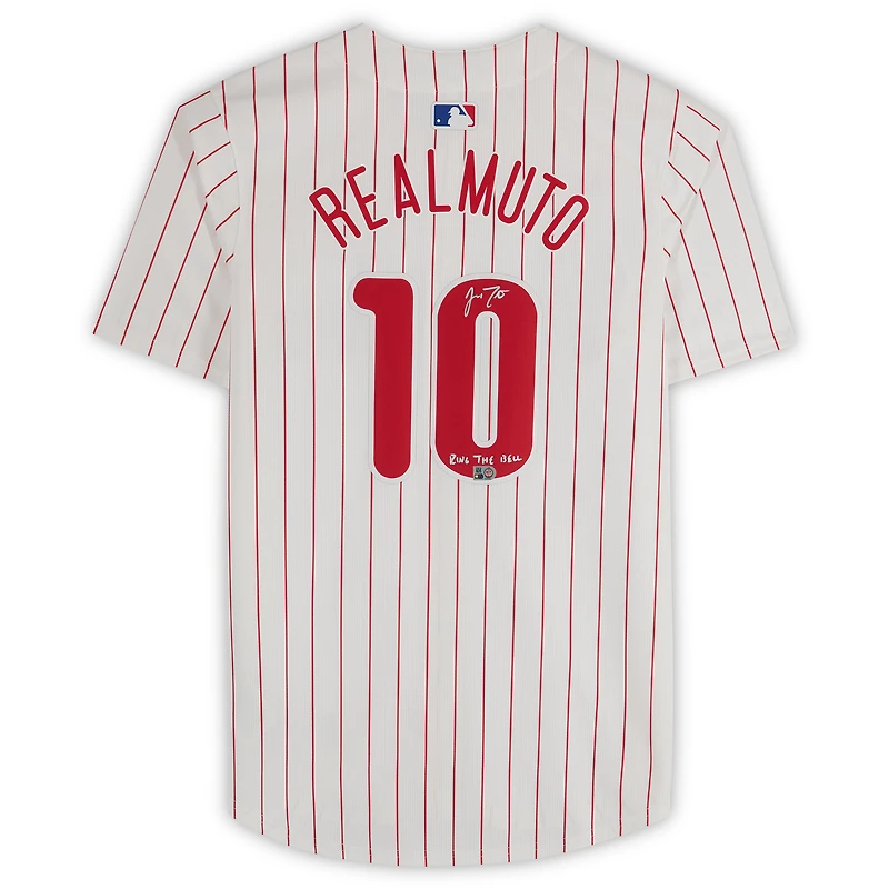 Maillot blanc Nike Limited autographié par J.T. Realmuto des Phillies de Philadelphie avec inscription « Sing the Bell »
