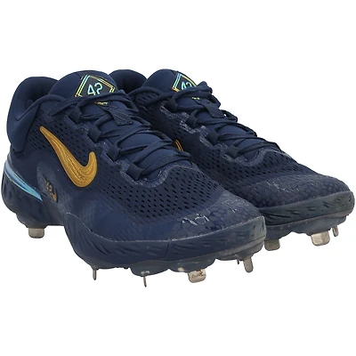 Chaussures Nike bleu marine de J.T. Realmuto, utilisées lors du match des Phillies de Philadelphie contre les Rockies du Colorado, le 15 avril 2024