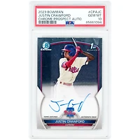 Carte autographiée par Justin Crawford (Phillies de Philadelphie) - Bowman Chrome 1ère édition 2023, numéro CPA-JC, authentifiée par PSA (niveau 10).