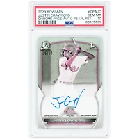 Carte autographiée par Justin Crawford (Phillies de Philadelphie), série Bowman Chrome Prospects Pearl Refractor 2023, numéro CPA-JC, authentifiée PSA 10, numéro 5/10.