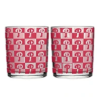 Logo Brands Philadelphia Phillies Two-Pack 12oz. Gridiron Stained Rocks Glass Set