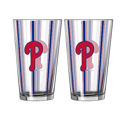 Ensemble de deux verres à bière rayés de 473 ml (16 oz) Logo Brands Philadelphia Phillies