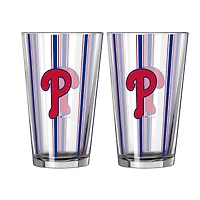 Ensemble de deux verres à bière rayés de 473 ml (16 oz) Logo Brands Philadelphia Phillies
