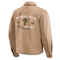 Veste zippée délavée et vieillie pour homme de la collection Darius Rucker par Fanatics, couleur beige, des Phillies Philadelphie