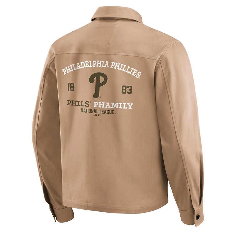 Veste zippée délavée et vieillie pour homme de la collection Darius Rucker par Fanatics, couleur beige, des Phillies Philadelphie
