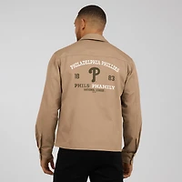 Veste zippée délavée et vieillie pour homme de la collection Darius Rucker par Fanatics, couleur beige, des Phillies Philadelphie