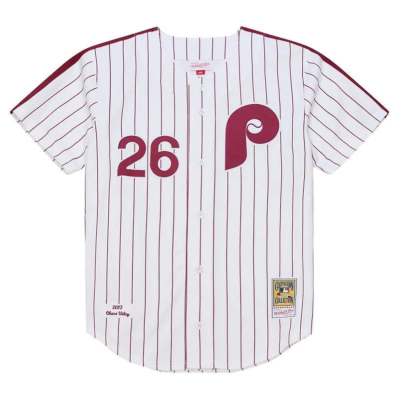 Maillot authentique Mitchell & Ness Chase Utley blanc des Phillies de Philadelphie, collection Cooperstown 2003, pour homme