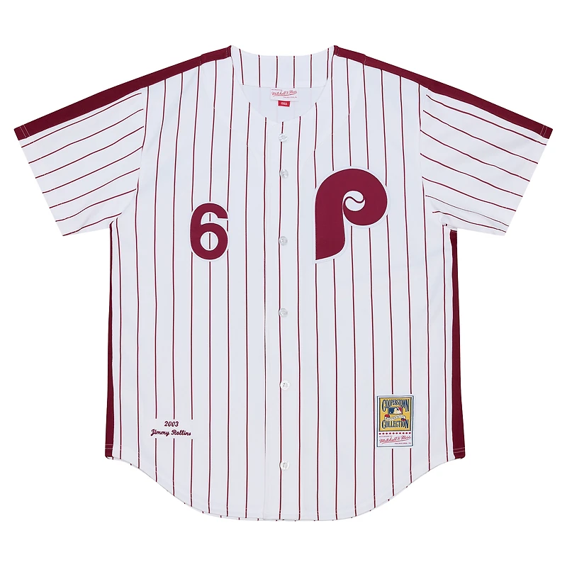 Maillot authentique Mitchell & Ness Jimmy Rollins blanc des Phillies de Philadelphie, collection Cooperstown 2003, pour homme