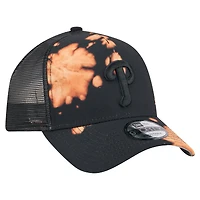 Men's New Era  Black Philadelphia Phillies Bleached A-Frame 9FORTY Adjustable Hat