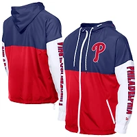Coupe-vent à capuche entièrement zippé et blocs de couleurs pour homme New Era rouge/bleu royal des Philadelphia Phillies