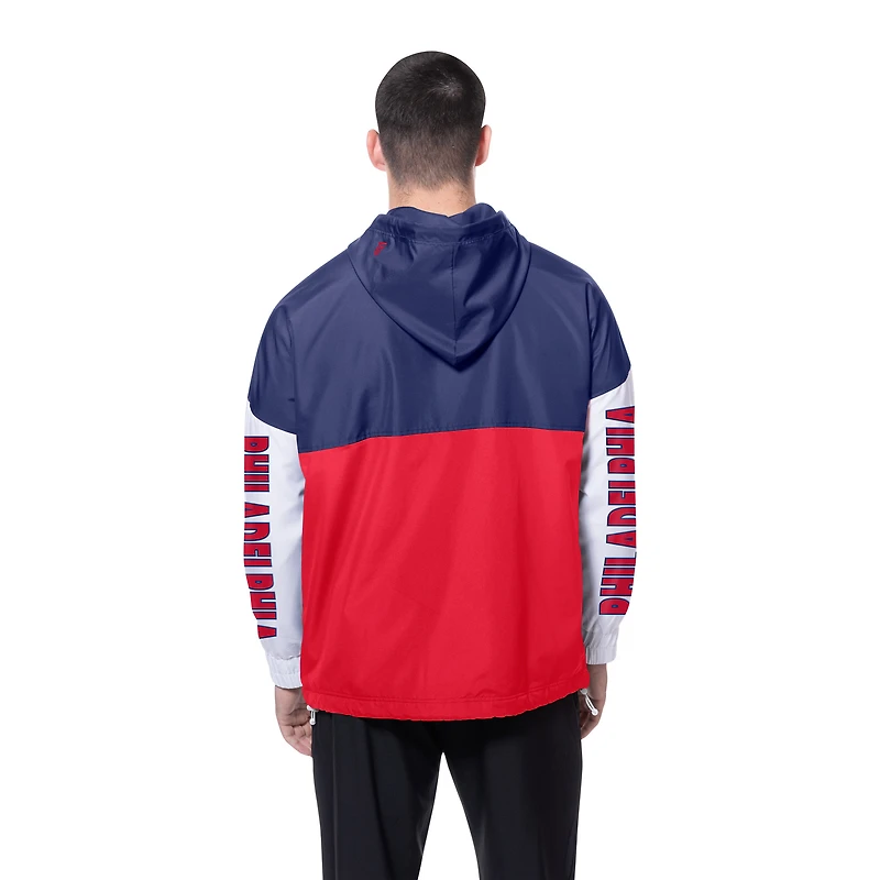 Coupe-vent à capuche entièrement zippé et blocs de couleurs pour homme New Era rouge/bleu royal des Philadelphia Phillies