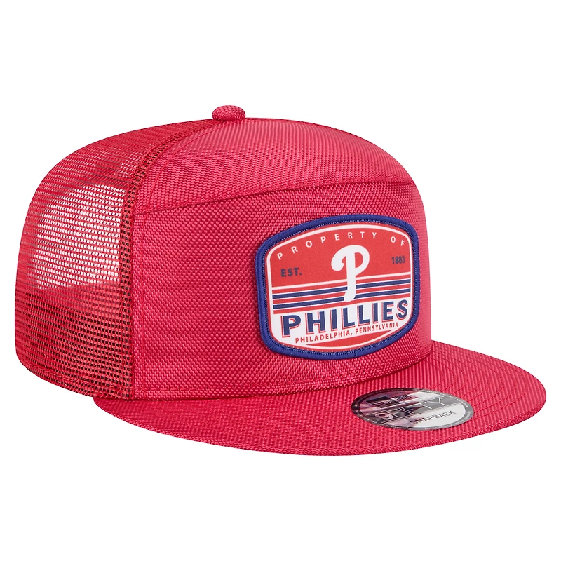 Men's New Era Red Philadelphia Phillies Split Panel 9FIFTY Trucker Snapback Hat