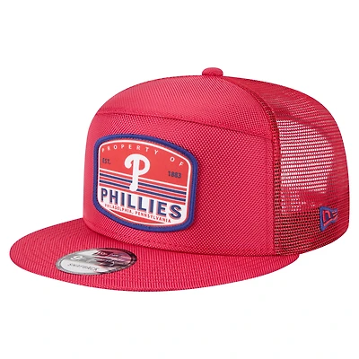 Men's New Era  Red Philadelphia Phillies Split Panel 9FIFTY Trucker Snapback