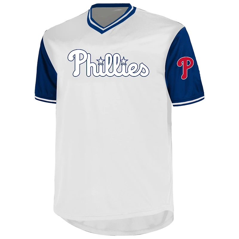 T-shirt à col en V Birdeye pour homme avec nom et numéro Big & Tall des Philadelphia Phillies, profil Bryce Harper, blanc
