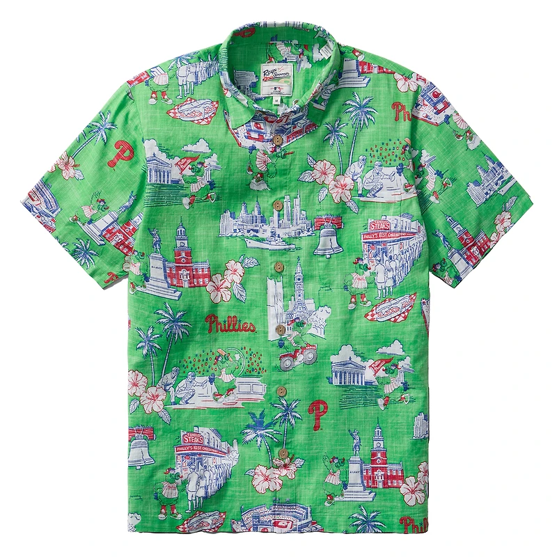 Chemise boutonnée rouge Reyn Spooner pour homme, motif Scenic Tri-Blend des Philadelphia Phillies