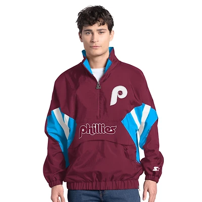 Men's Starter  Burgundy Philadelphia Phillies Cooperstown Chief Half-Zip Pullover
