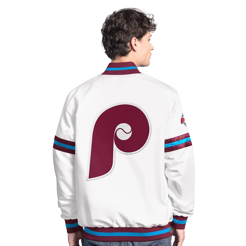 Veste universitaire blanche à boutons-pression Cooperstown Scout des Philadelphia Phillies pour homme
