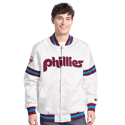 Veste universitaire blanche à boutons-pression Cooperstown Scout des Philadelphia Phillies pour homme