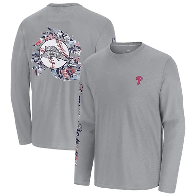 Men's Tommy Bahama  Gray Philadelphia Phillies Tropic Curveball Lux Long Sleeve T-Shirt
