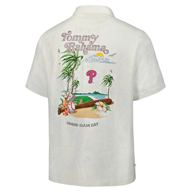 Chemise boutonnée Tommy Bahama blanche pour homme des Philadelphia Phillies Grand Slam Bay Camp