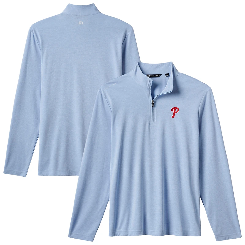 Men's TravisMathew  Light Blue Philadelphia Phillies Time to Tailgate Tri-Blend Quarter-Zip Pullover