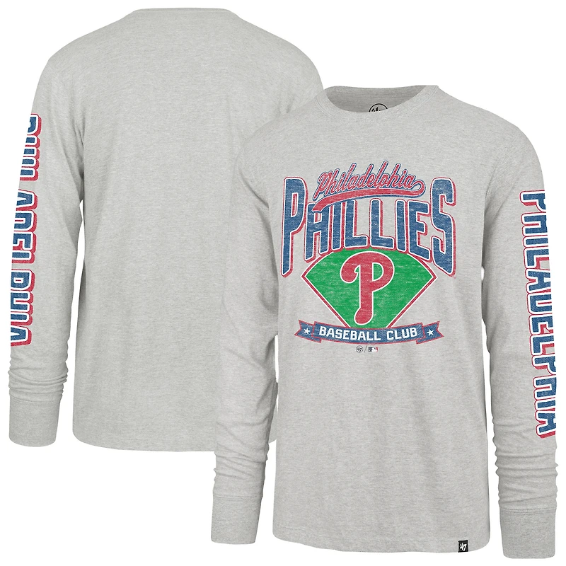 T-shirt à manches longues Fair Ball Franklin gris pour homme '47 Philadelphia Phillies