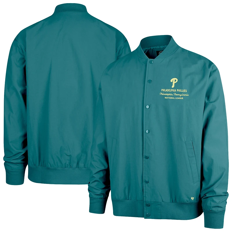 Men's '47 Hunter Green Philadelphia Phillies Anderson Twill Full-Snap Bomber Jacket