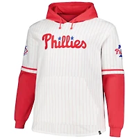 Men's '47 White Philadelphia Phillies Big & Tall Pinstripe Double Header Collection Pullover Hoodie