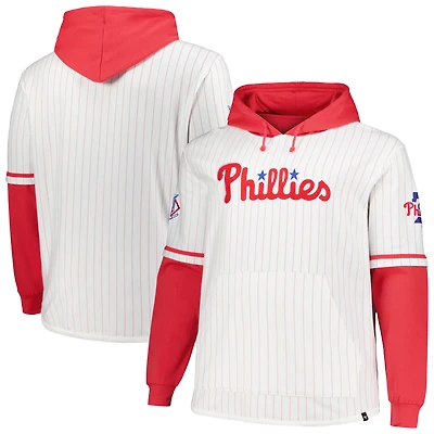 Men's '47 White Philadelphia Phillies Big & Tall Pinstripe Double Header Collection Pullover Hoodie