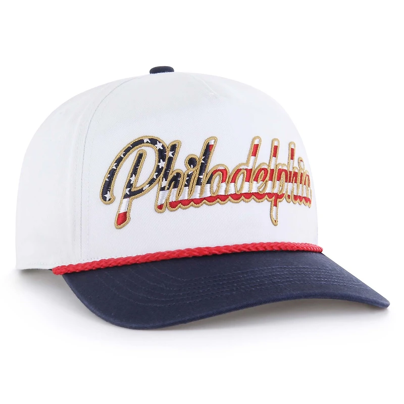 Casquette ajustable patriotique blanche « 47 » pour homme, motif attelage inversé des Phillies de Philadelphie