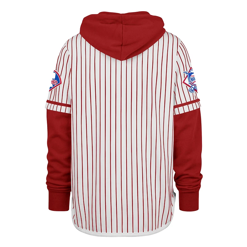 Men's '47 White Philadelphia Phillies Pinstripe Double Header Pullover Hoodie