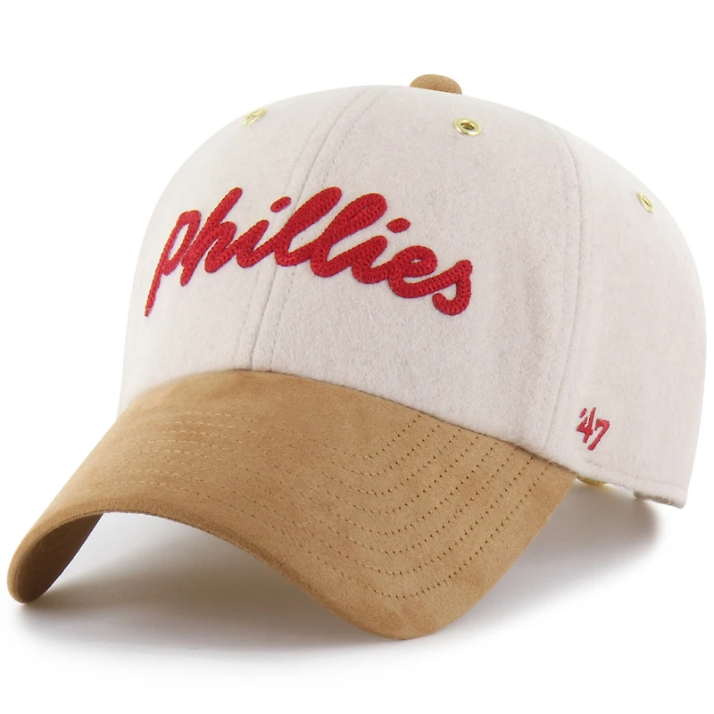 Casquette ajustable '47 x Stoney Clover Lane Natural/Tan Philadelphia Phillies Script Charm Clean Up pour homme