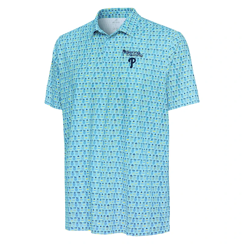 Men's Antigua Blue Philadelphia Phillies Palm Tree Spring Training Crowns Polo