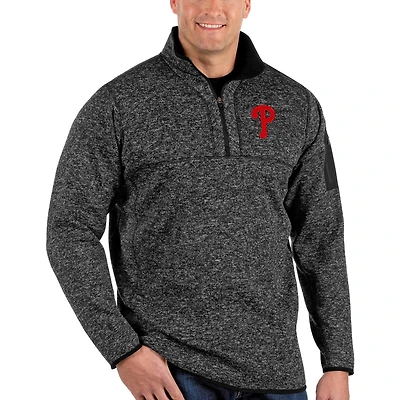 Veste pull-over à col zippé Antigua Heather Black Philadelphia Phillies Fortune pour homme, grandes tailles