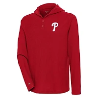 Men's Antigua  Red Philadelphia Phillies Strong Hold Long Sleeve Henley Hoodie T-Shirt