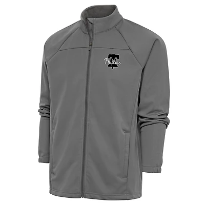 Men's Antigua Steel Philadelphia Phillies Metallic Links Full-Zip Golf Jacket