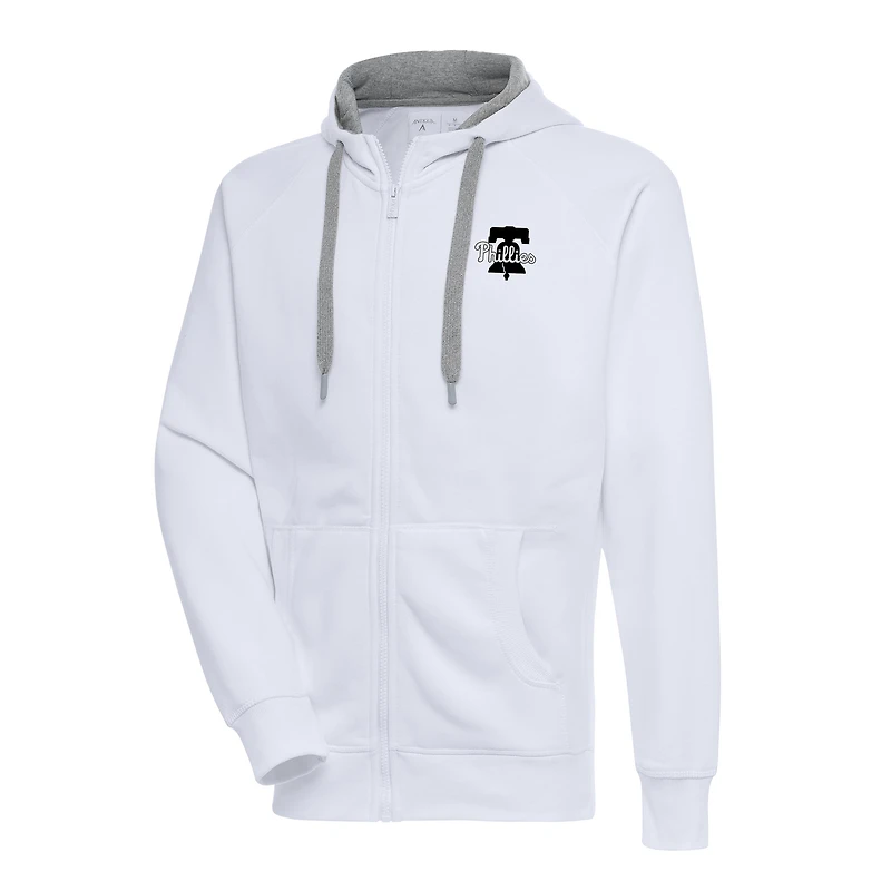 Men's Antigua White Philadelphia Phillies Metallic Victory Full-Zip Hoodie
