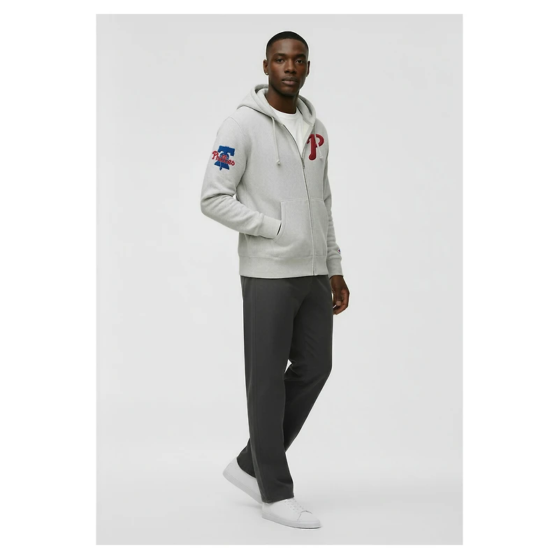 Men's Champion  Gray Philadelphia Phillies Reverse Weave Chenille Full-Zip Hoodie