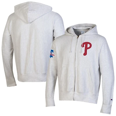 Men's Champion  Gray Philadelphia Phillies Reverse Weave Chenille Full-Zip Hoodie