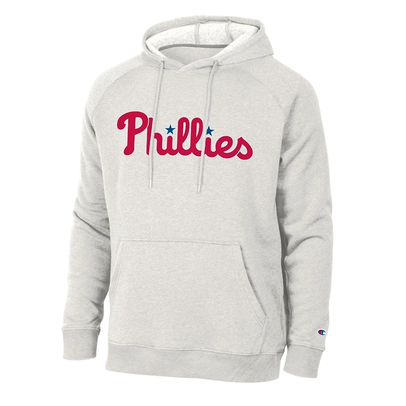 Sweat à capuche raglan Champion pour homme, gris chiné ultra clair, Philadelphia Phillies Triumph Tri-Blend.