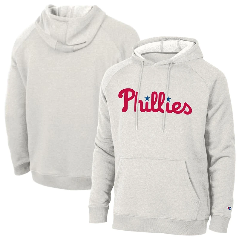 Sweat à capuche raglan Champion pour homme, gris chiné ultra clair, Philadelphia Phillies Triumph Tri-Blend.