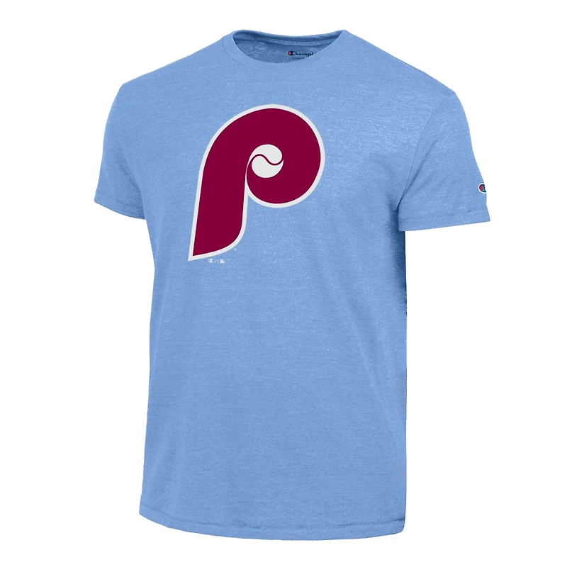 Men's Champion  Light Blue Philadelphia Phillies Cooperstown Logo Tri-Blend T-Shirt