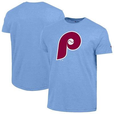 Men's Champion Light Blue Philadelphia Phillies Cooperstown Logo Tri-Blend T-Shirt